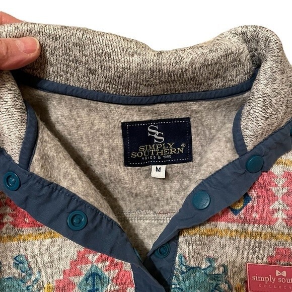 Simply Southern Women's Grey Pullover Crab Anchor Fleece Pullover 1/4 Snap - Picture 5 of 9